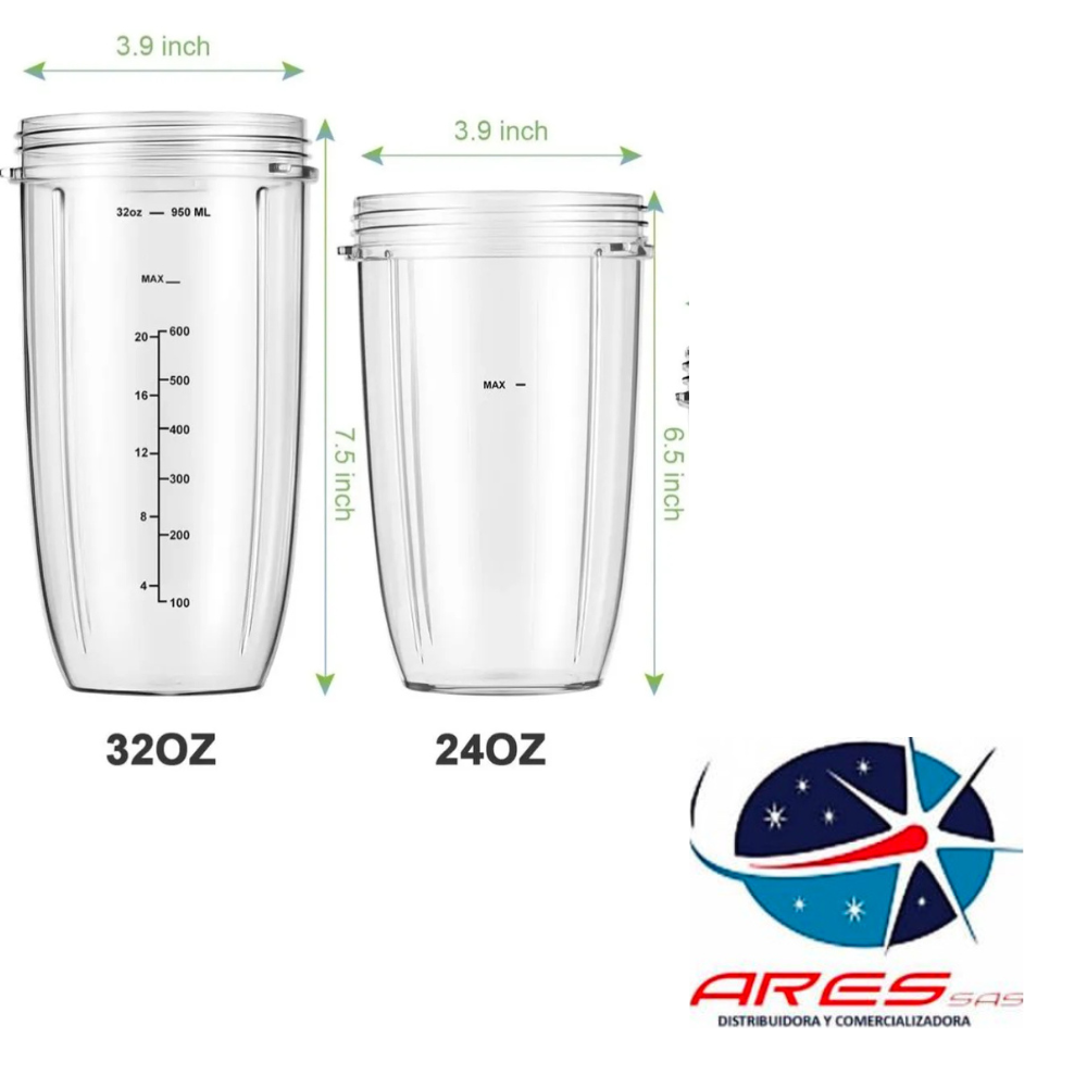 Pak Vaso de 32 + Vaso 24 Oz para Nutribullet de 600-900 w