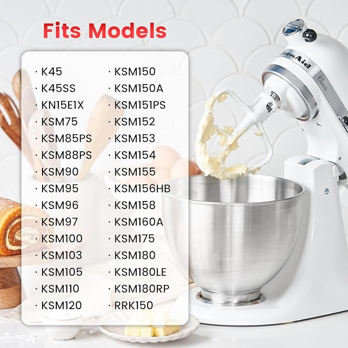 BATIDOR PLANO PARA KITCHENAID 4.5 / 5 QT – MODELO K45B (BLANCO)