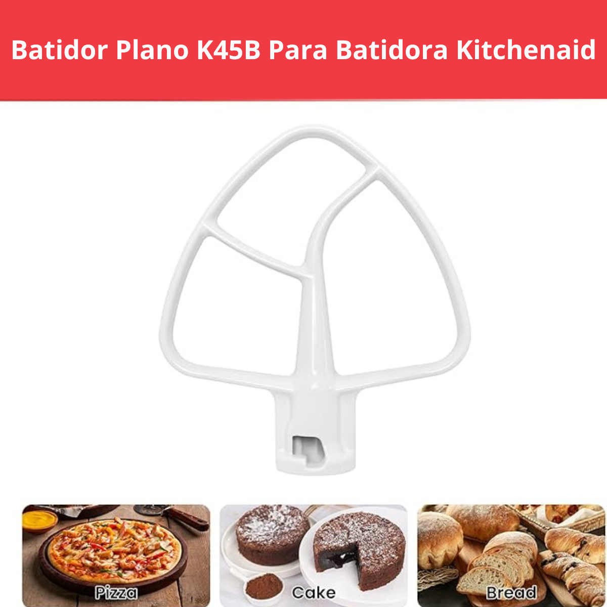 BATIDOR PLANO PARA KITCHENAID 4.5 / 5 QT – MODELO K45B (BLANCO)