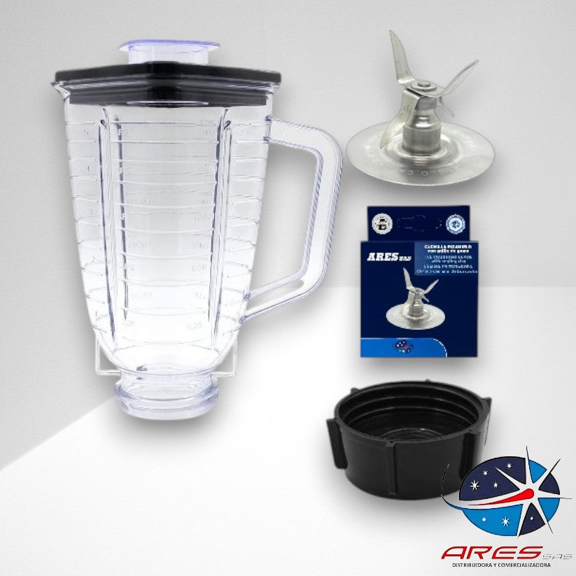 Kit Vaso Cuadrado + Base + Cuchilla 4 Aspas Para Licuadora Oster