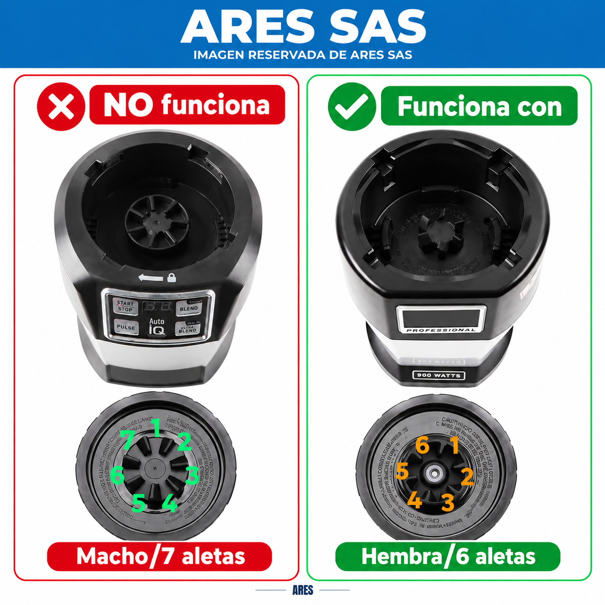 Cuchilla 7 Aletas Para Licuadora  Acople Hembra