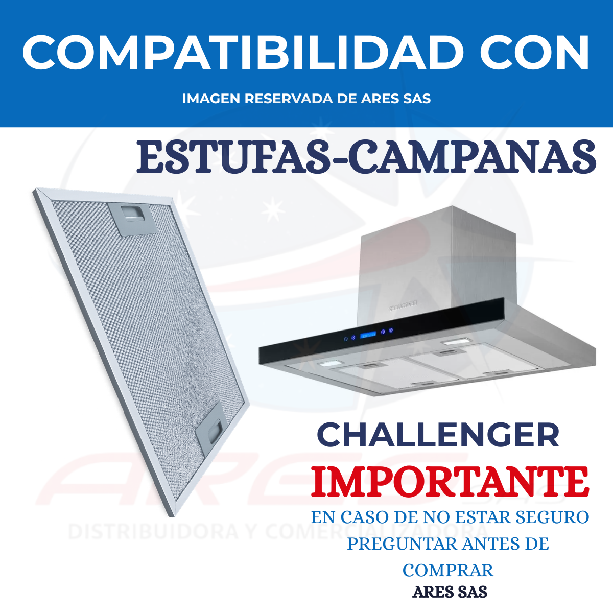 Filtro De Aluminio Original Para Campana Challenger 32*25cm