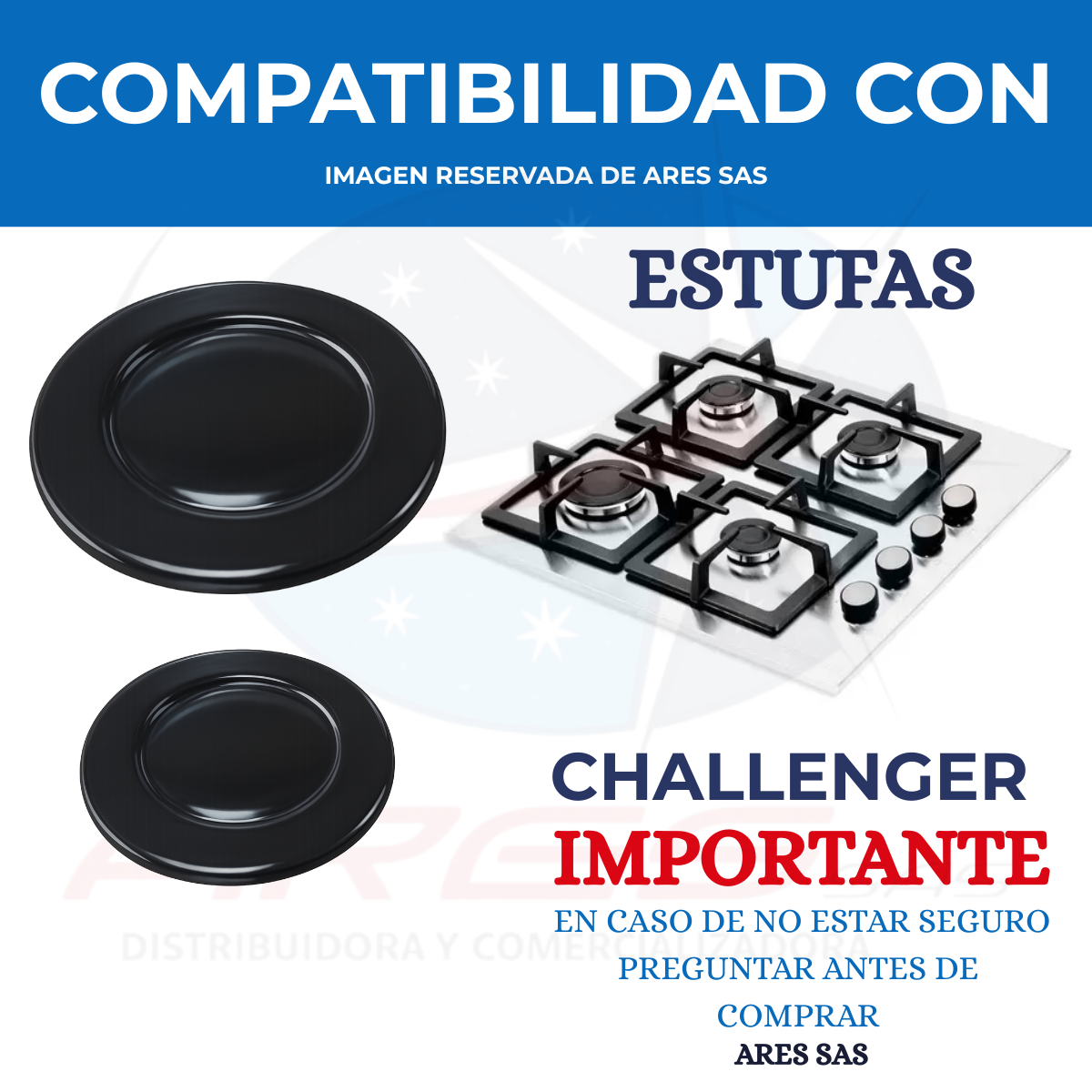 Juego X2 De Tapa Quemador Challenger Para Estufa A Gas