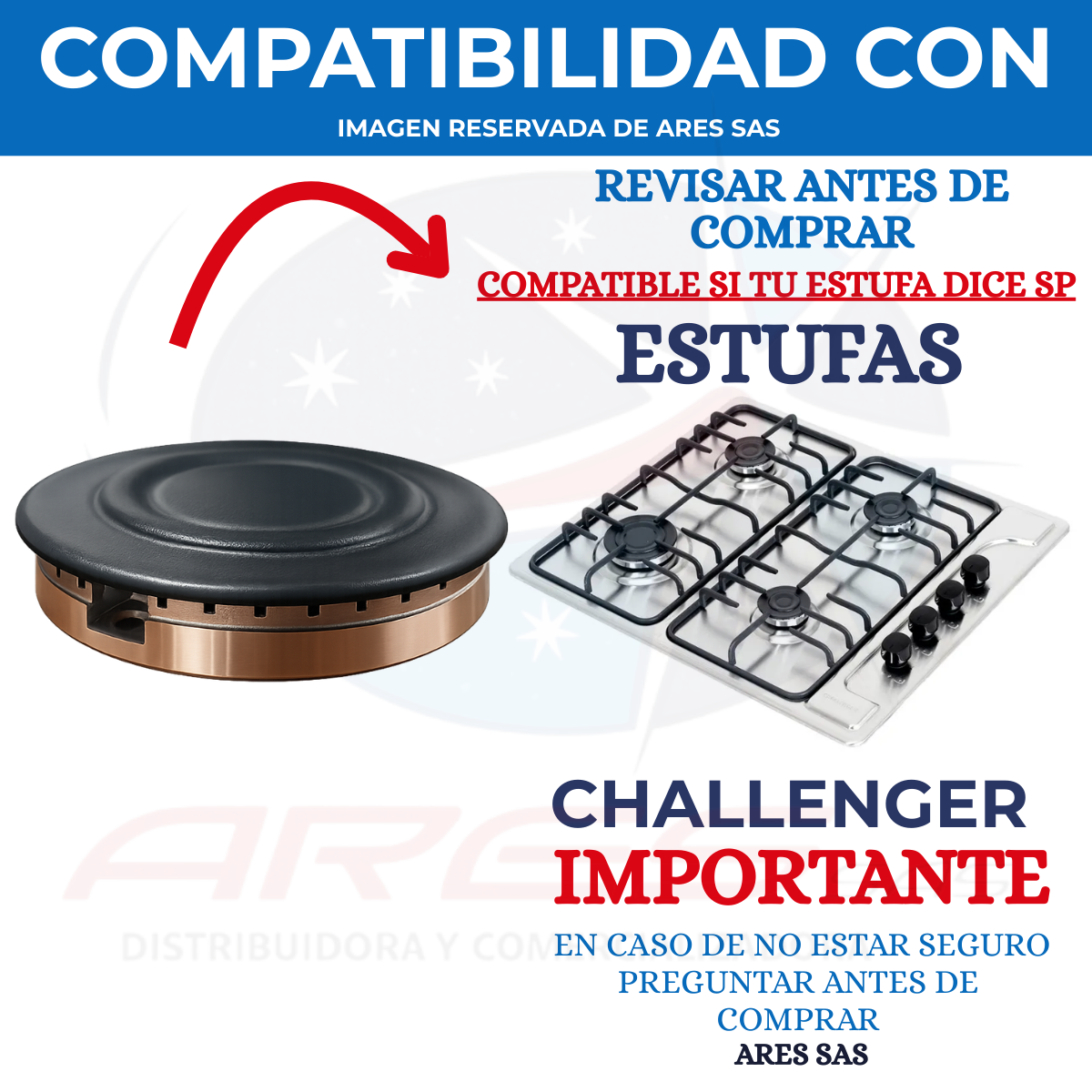 Quemador + Tapa Rapido Para Estufa Challenger SP
