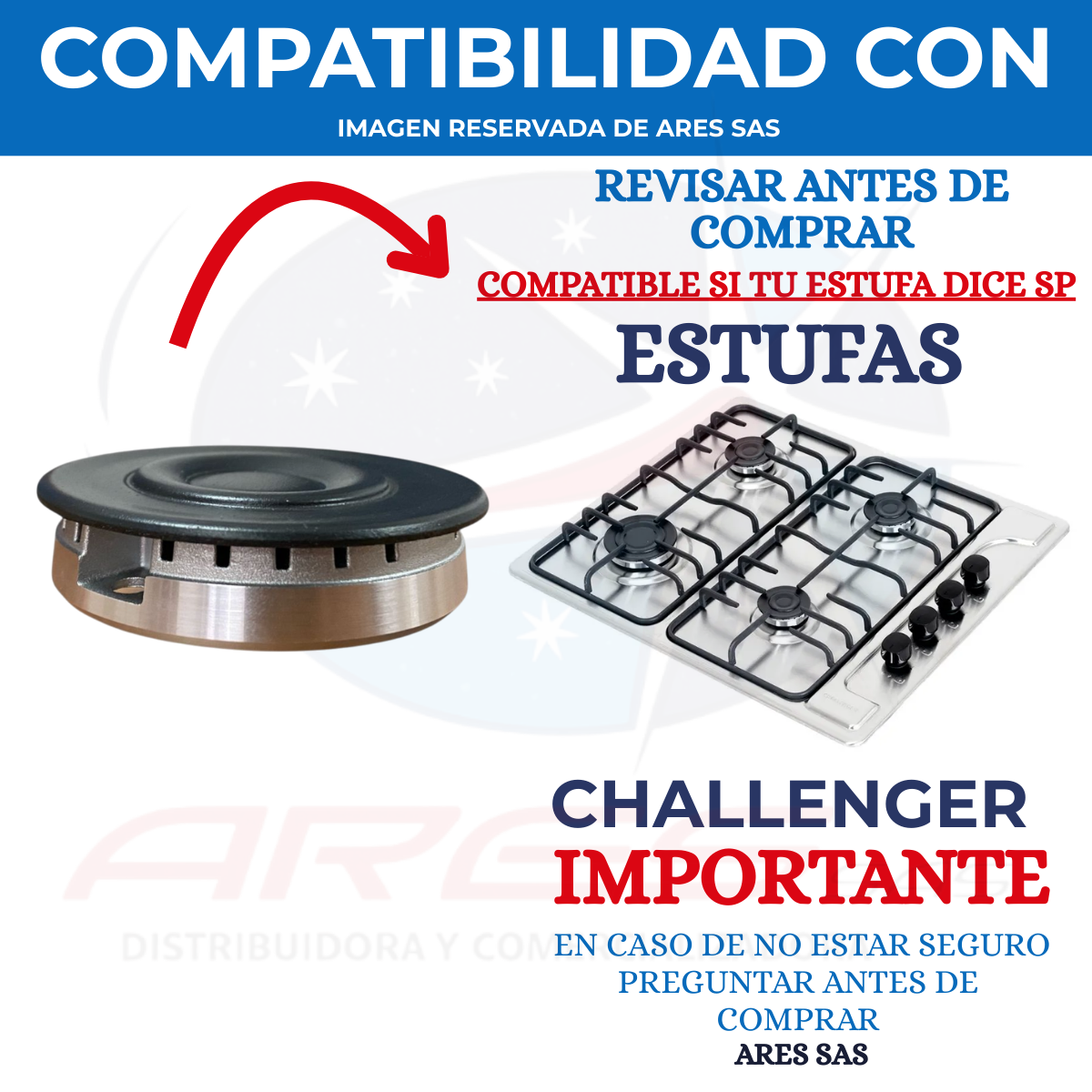 Quemador + Tapa SemiRapido Para Estufa Challenger SP