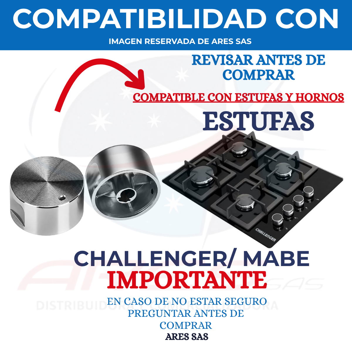 Perilla Plateada Para Estufa y Horno Challenger X4