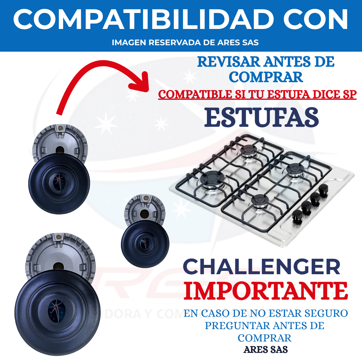 Juego X3 Quemadores + Tapas Challenger Sp