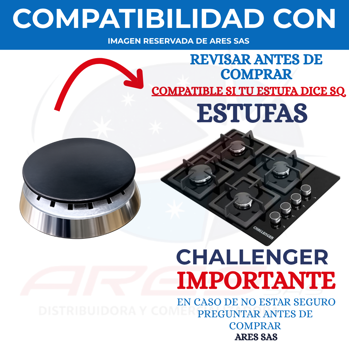 Quemador + Tapa Auxiliar Para Estufa Challenger SQ DOMO