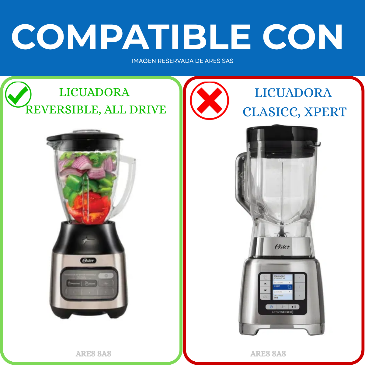 Kit Vaso Reversible + Cuchilla + Base + Tapa para Licuadora Oster