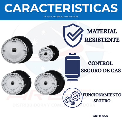 Juego X4 De Quemadores Challenger Con Tapa Para Estufa A Gas