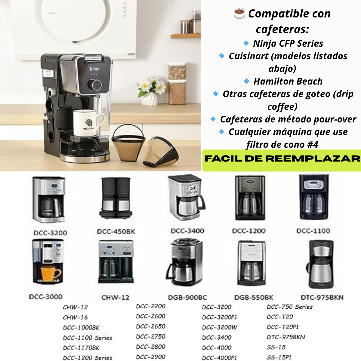 Filtro De Cafetera Reutilizable 12 Tazas Para Cuisinart