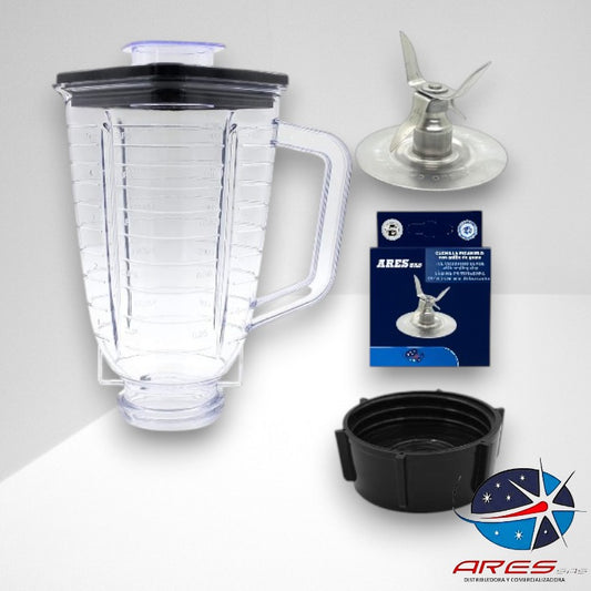 Kit Vaso Cuadrado + Base + Cuchilla 4 Aspas Para Licuadora Oster