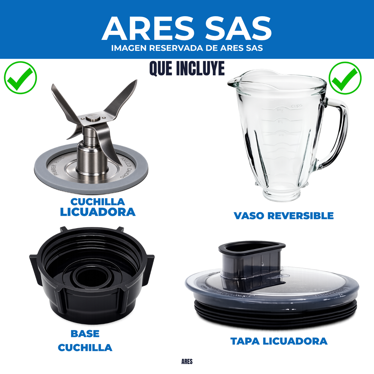 Kit Vaso Reversible + Cuchilla + Base + Tapa para Licuadora Oster
