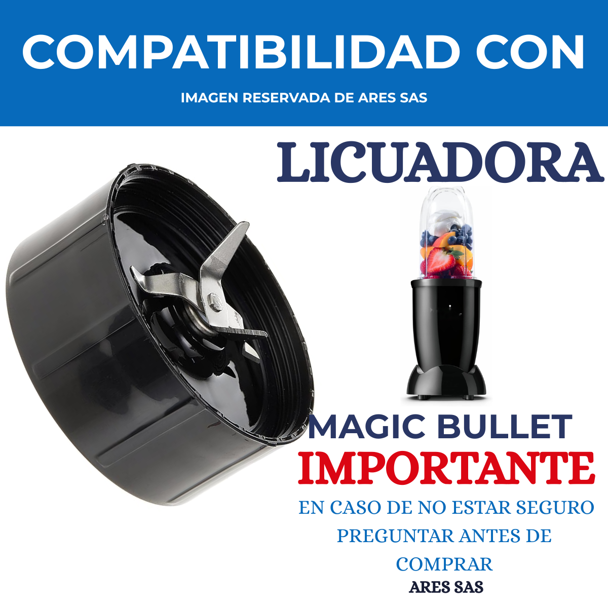 Vaso 22Oz + Cuchilla + Tapa  Para Licuadora MagicBullet