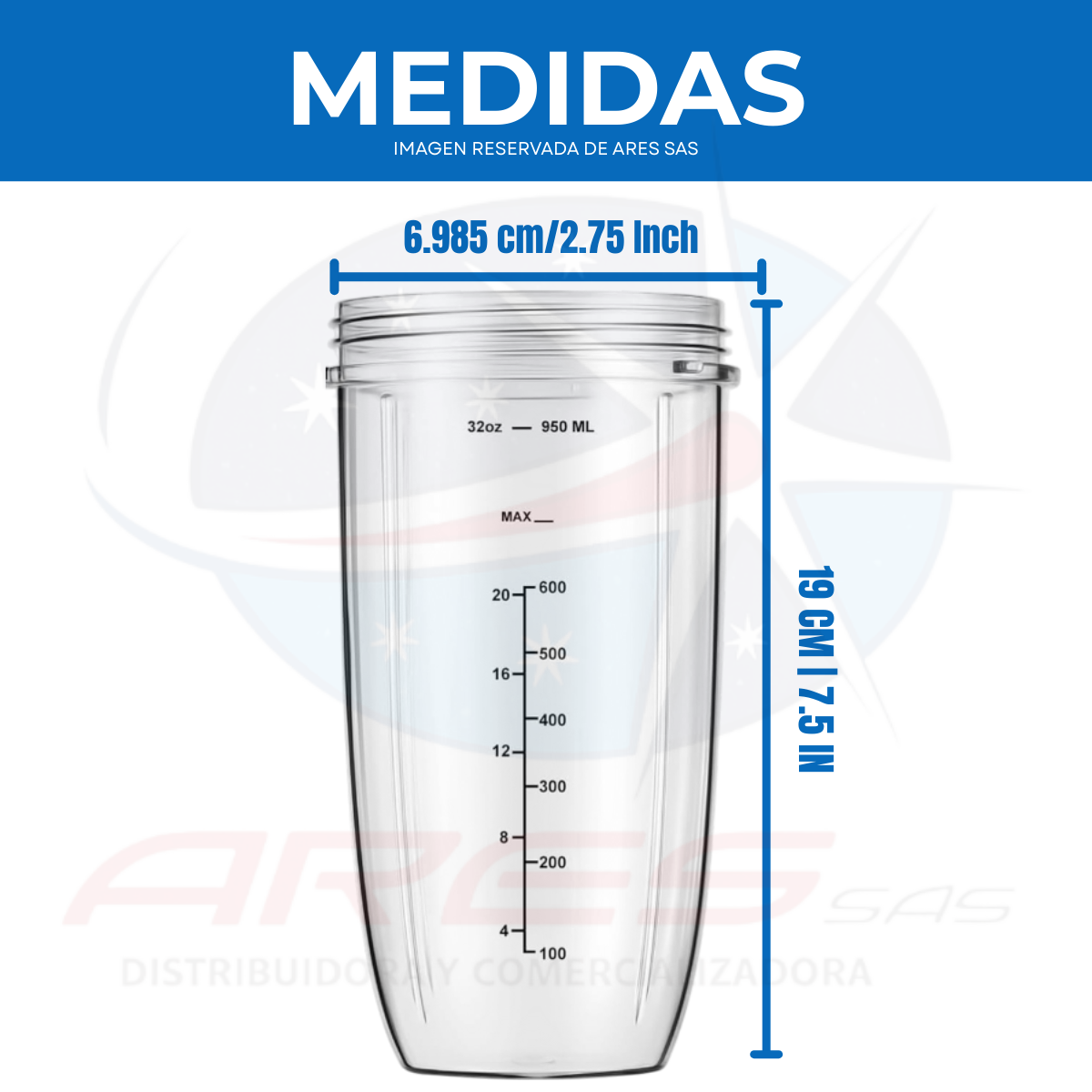 Vaso de 32 Oz para Nutribullet 600-900w