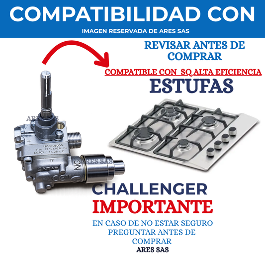 Valvula Para Estufa Challenger Aluminio SQ6765, SQ6767