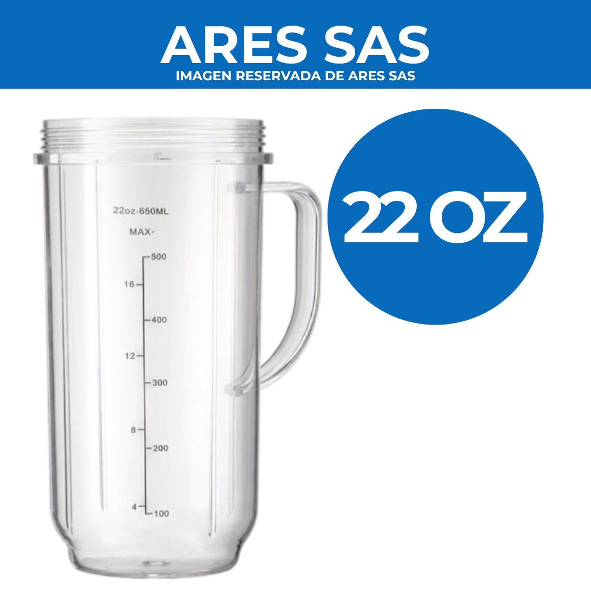 Vaso 22Oz + Cuchilla + Tapa  Para Licuadora MagicBullet